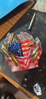 Hands Holding the American Flag and Bullets Trinket Dish