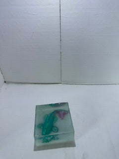 Cube with Fish Paperweight